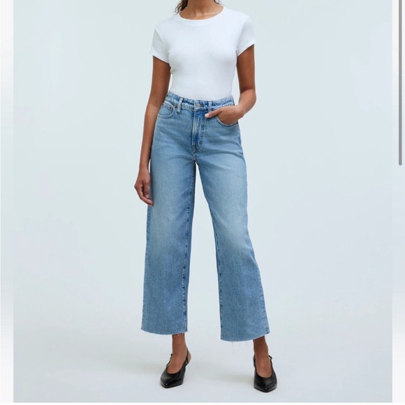 Madewell Perfect Vintage Wide Leg Distressed Crop Jeans - Picture 1 of 4